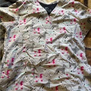 Cute Horse Print Scrub Top with Pink Accents